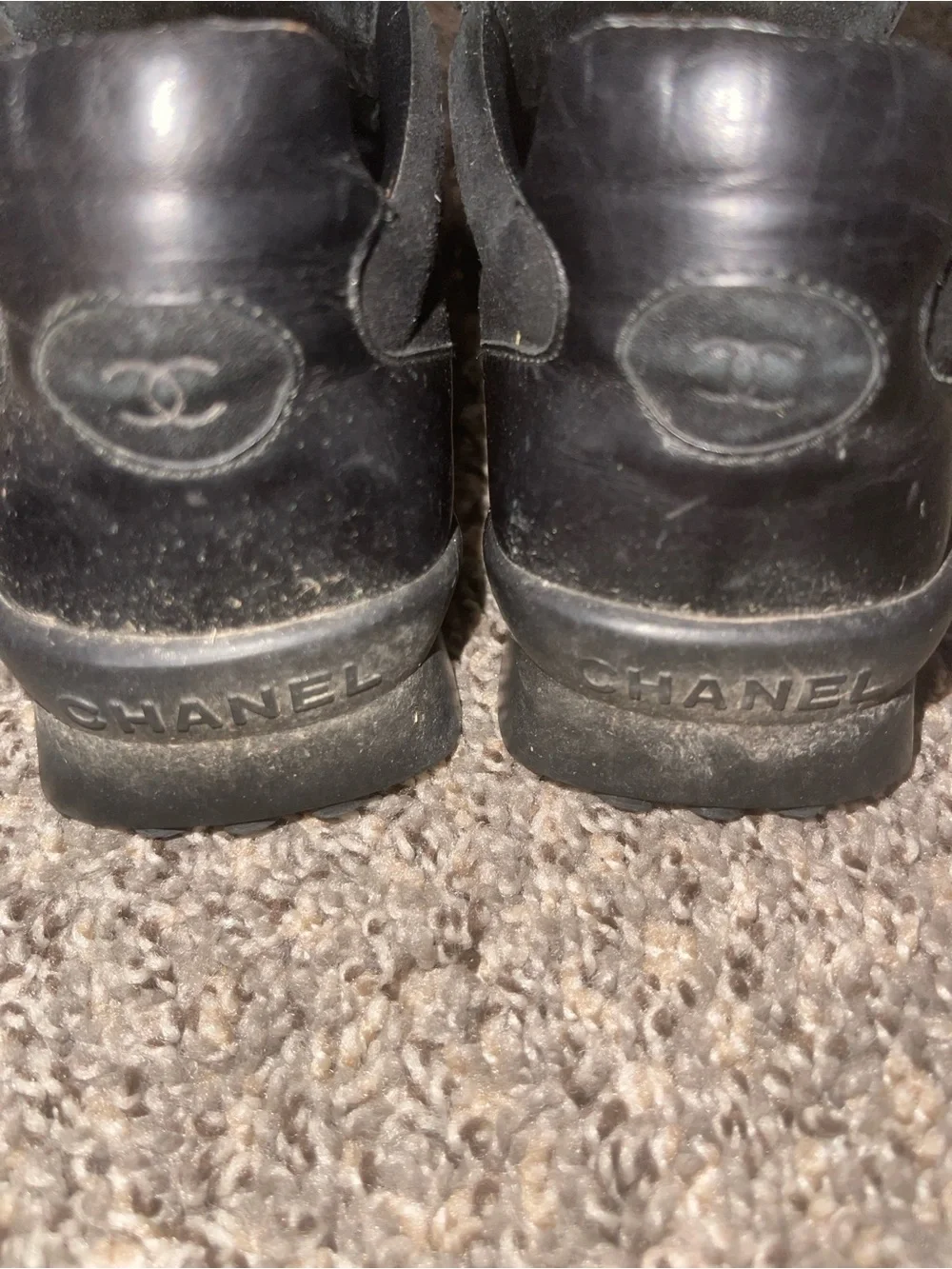 CHANEL Men’s Black Suede CC Logo Lace-Up Sneakers